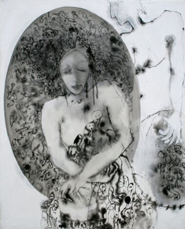 Wissem BEN HASSINE, Agora, Encre de Chine + Acrylique sur toile, 100 × 81 cm, 2010