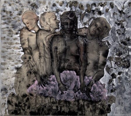 Wissme BEN HASSINE, Nuages roses, Technique mixte sur toile, 180 x 160 cm, Juillet 2017 / Mars 2019