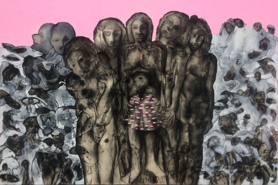 Wissem Ben Hassine, Graine, technique mixte sur toile, 197 x 130 cm, 2019