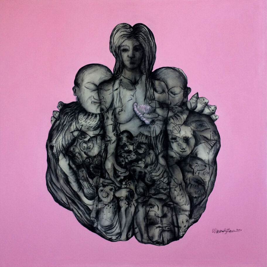 Wissem BEN HASSINE, Rêves, technique mixte sur toile -130 x 130 cm, décembre 2020